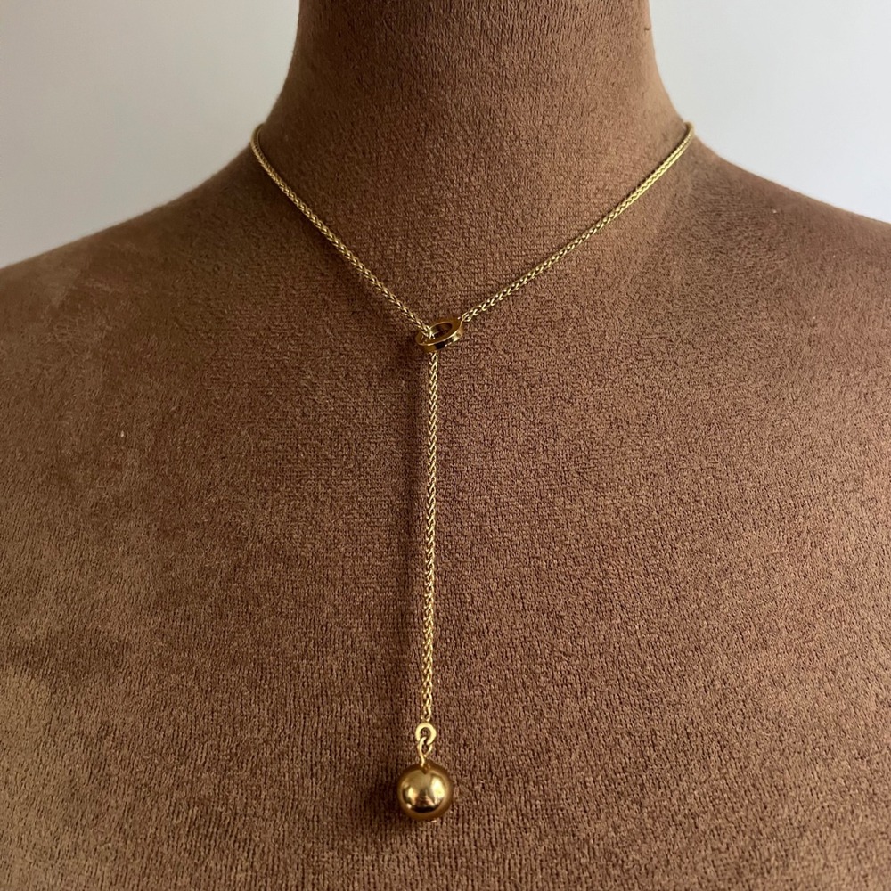 Ann Taylor Gold Tone Lariat Ball Pendant Necklace One Size Adjustable SKU 5860